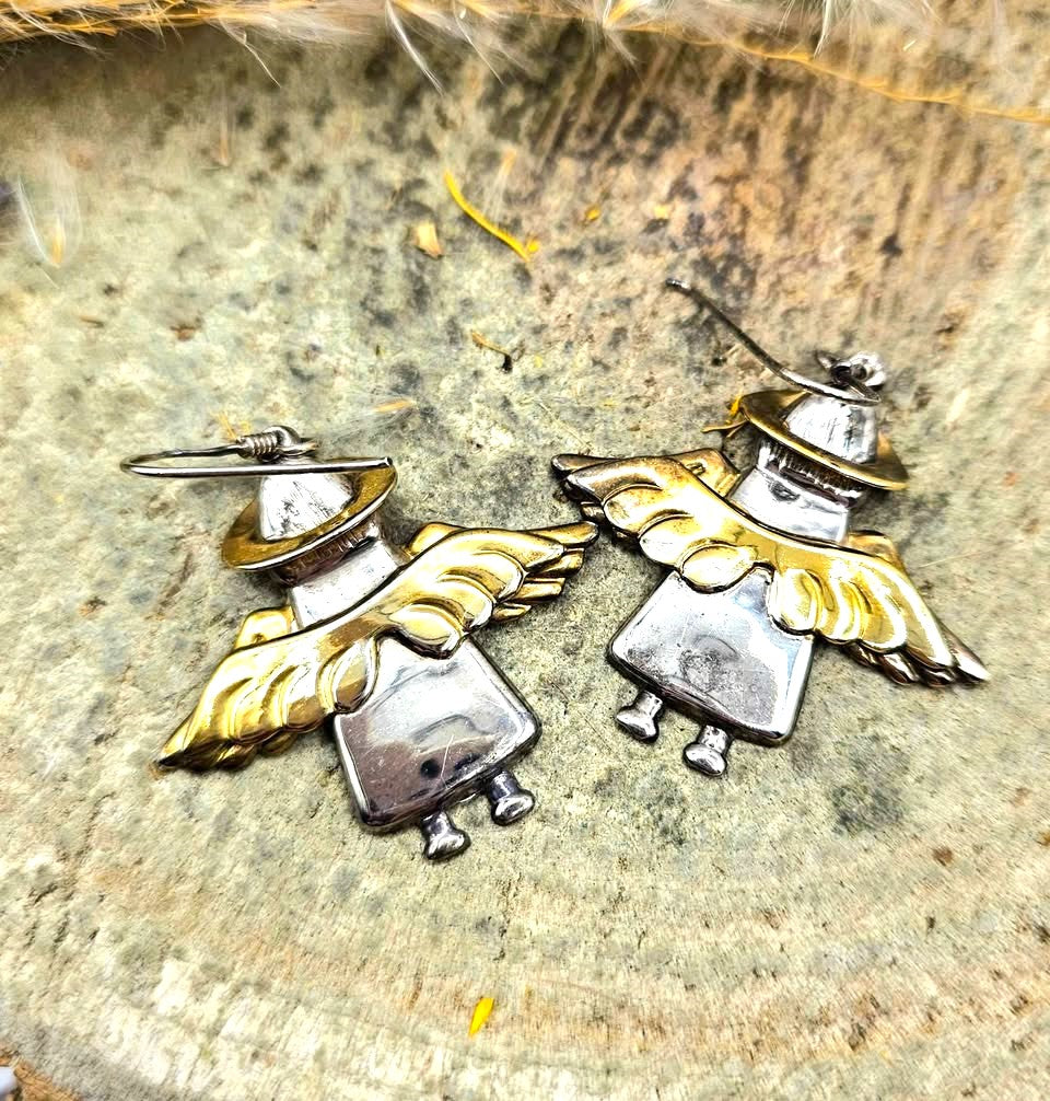 Vintage Handcrafted Sterling Silver Stamped Angel Jewelry Set