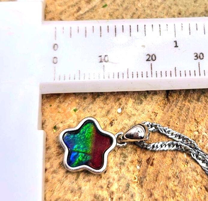 Premium Grade Nature Canadian Ammolite 925 Star Pendant Necklace