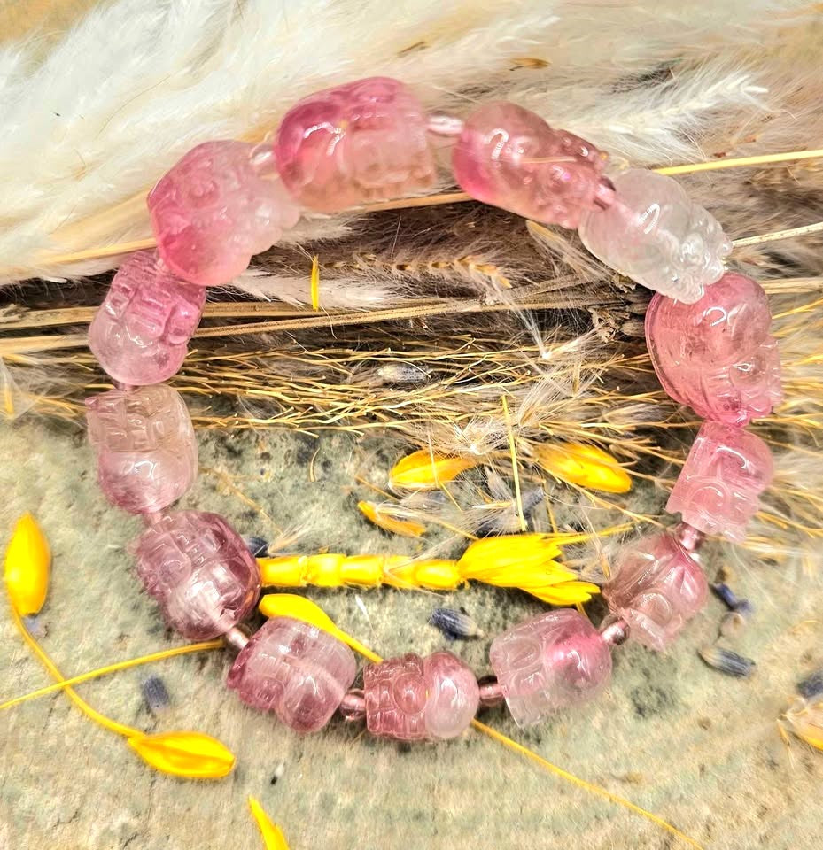 Premium Grade Nature Pink Tourmaline Pi Xiu Bracelet.