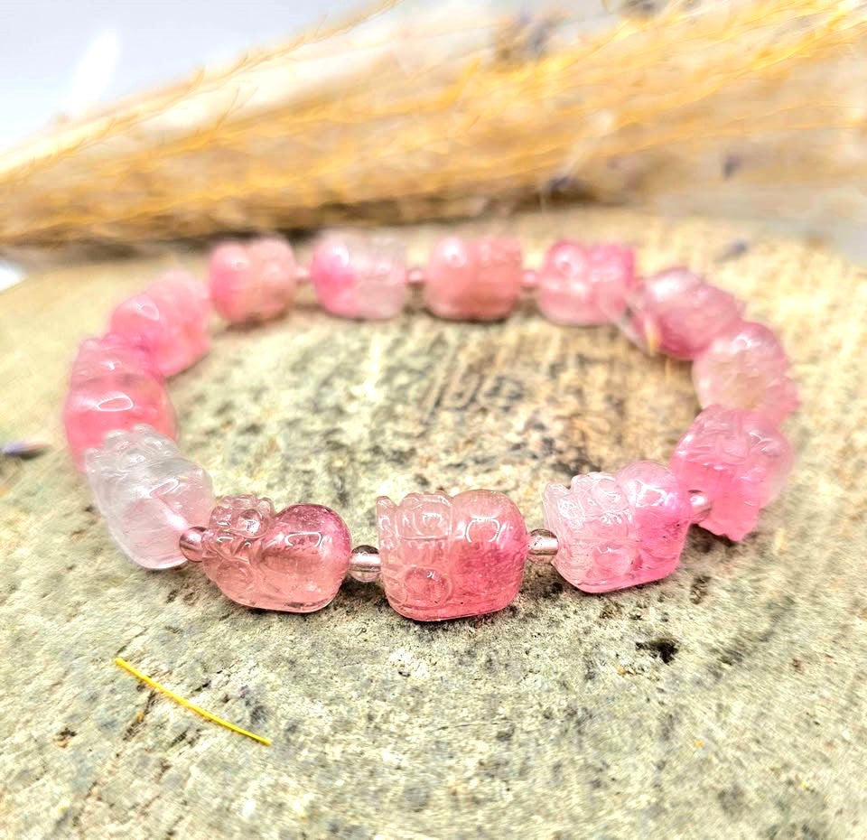 Premium Grade Nature Pink Tourmaline Pi Xiu Bracelet.