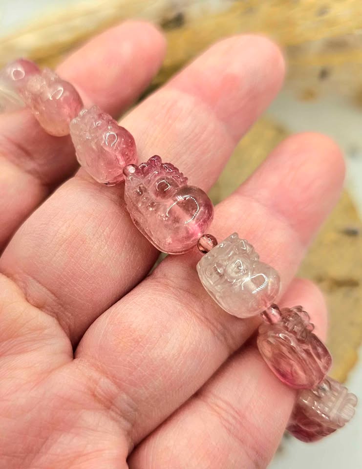 Premium Grade Nature Pink Tourmaline Pi Xiu Bracelet.