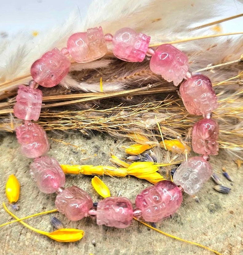 Premium Grade Nature Pink Tourmaline Pi Xiu Bracelet.