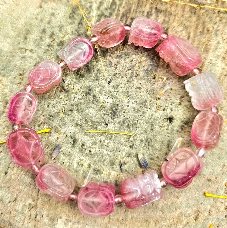 Premium Grade Nature Pink Tourmaline Pi Xiu Bracelet.