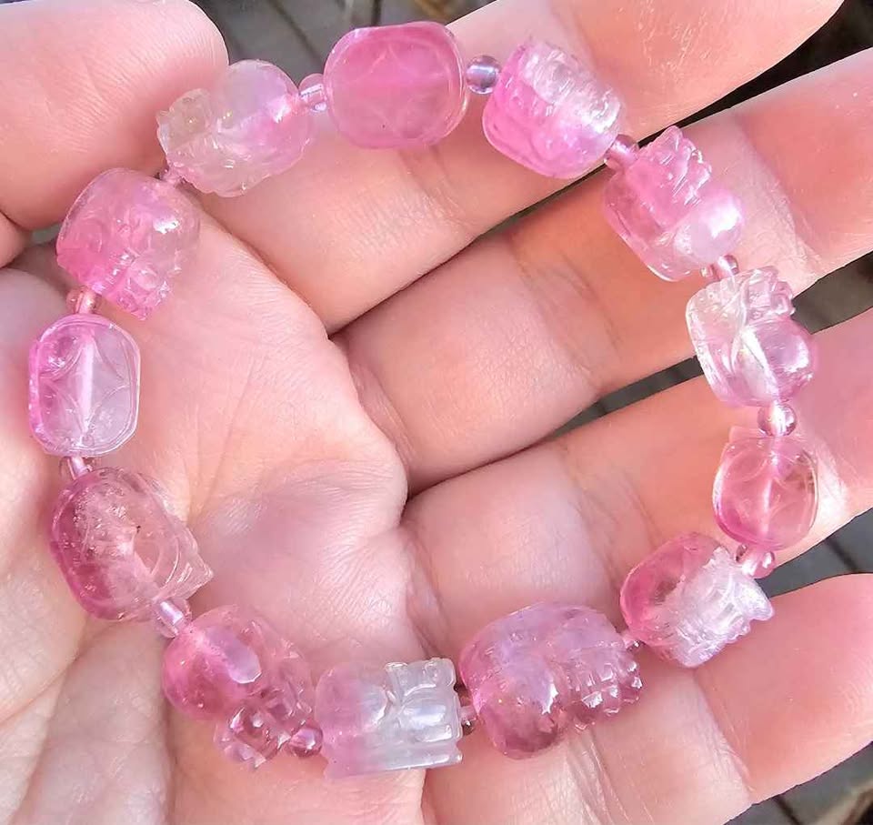 Premium Grade Nature Pink Tourmaline Pi Xiu Bracelet.