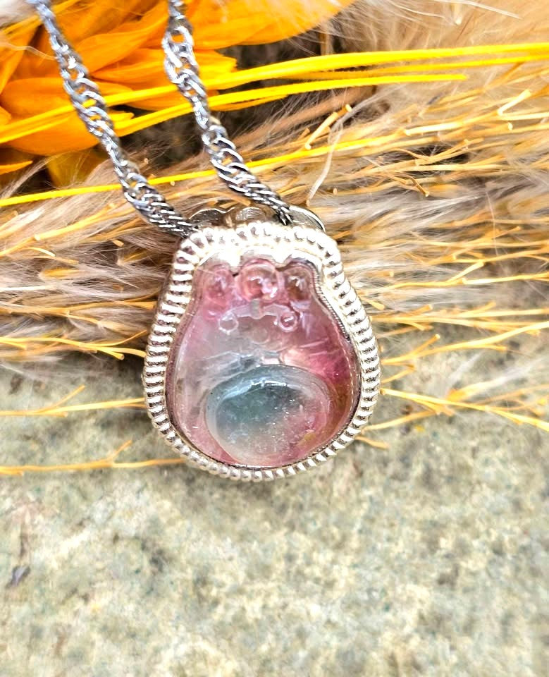 Premium Grade Watermelon Tourmaline 925 Hamster Charm Necklace