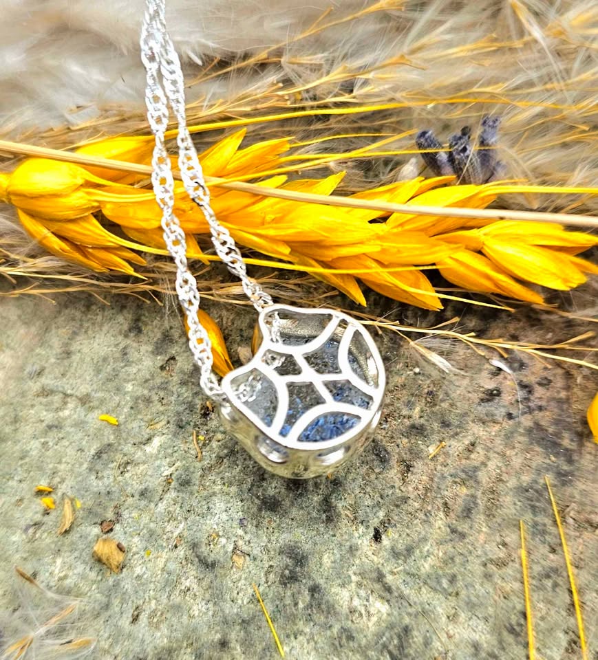 Rare Nature Blue Rutilated Crystal Hand Carved Kitty S925 Charm Necklace