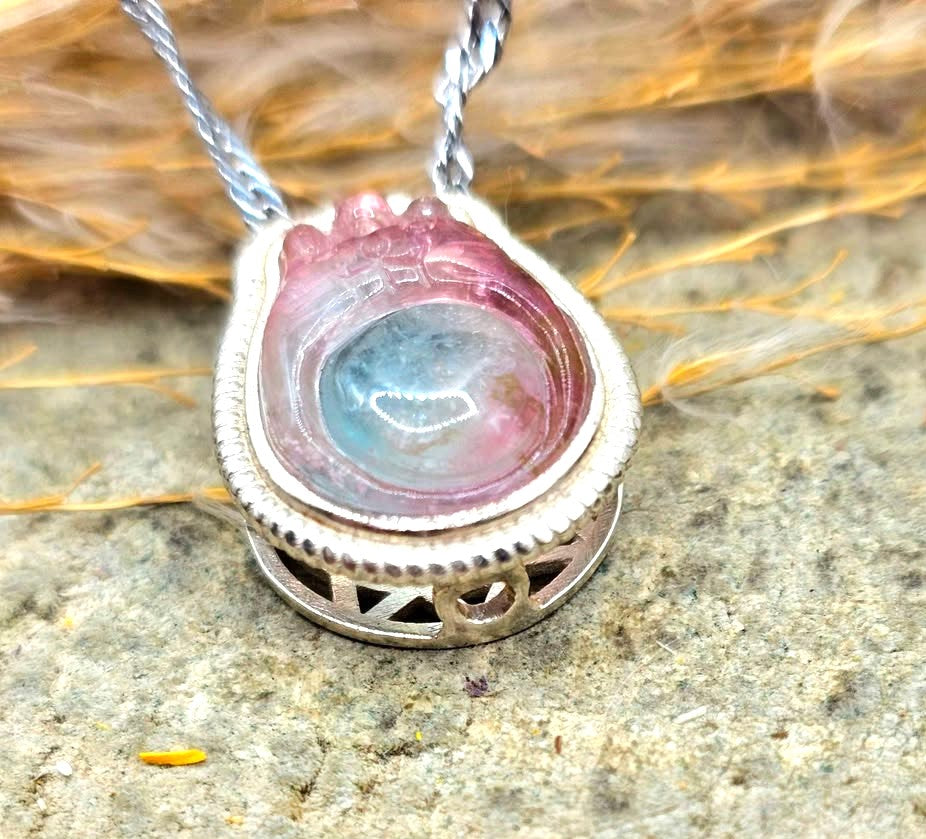 Premium Grade Watermelon Tourmaline 925 Hamster Charm Necklace