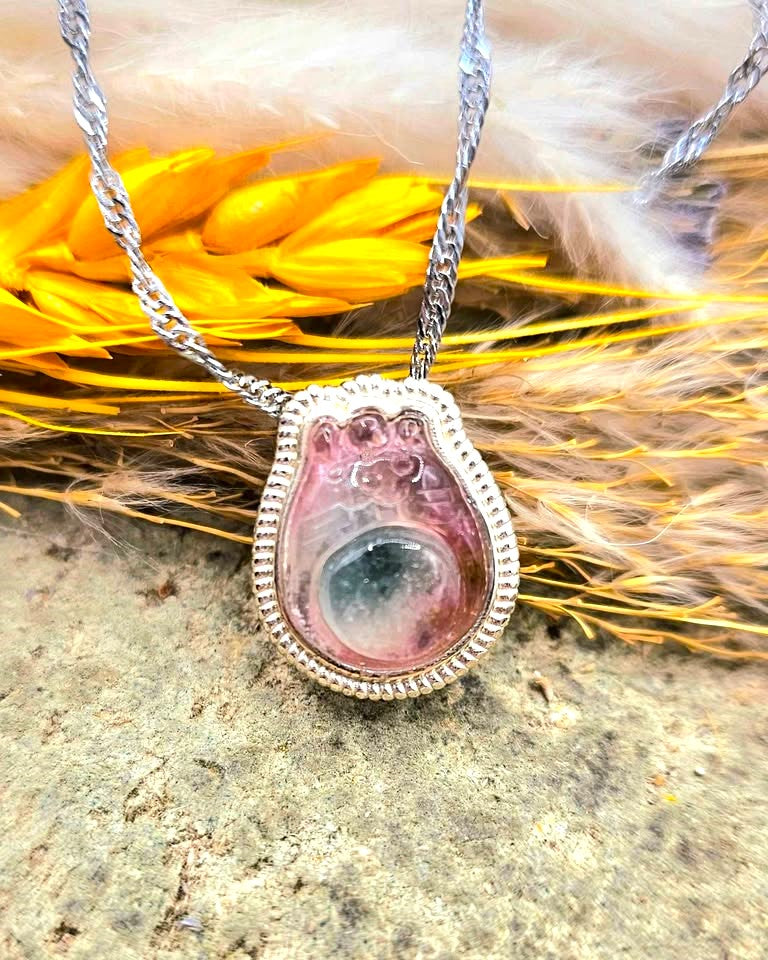 Premium Grade Watermelon Tourmaline 925 Hamster Charm Necklace