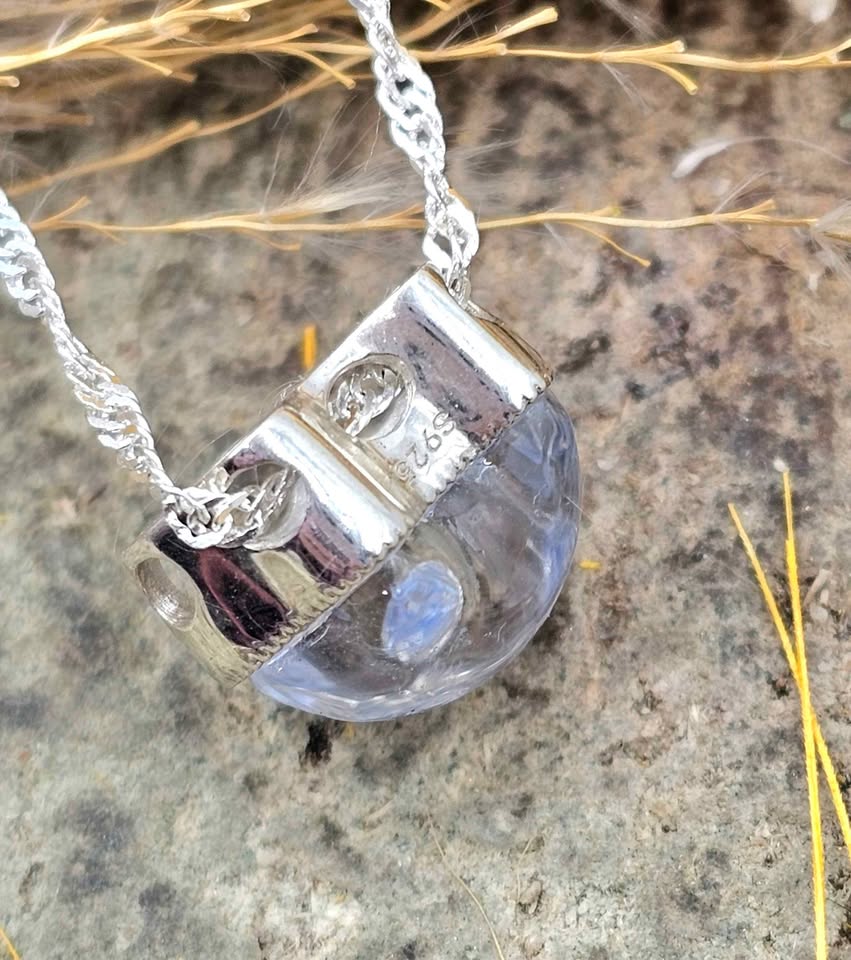 Rare Nature Blue Rutilated Crystal Hand Carved Kitty S925 Charm Necklace
