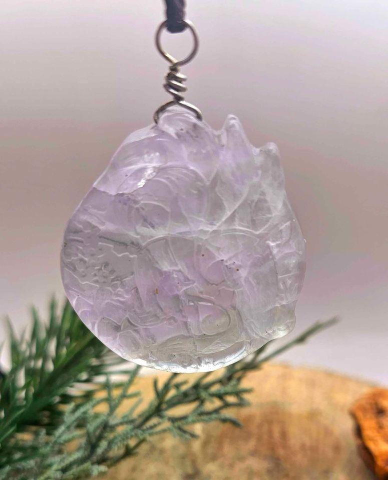 Nature Purple Fluorite Hand Carved Nine Tails Fox Pendant Necklace