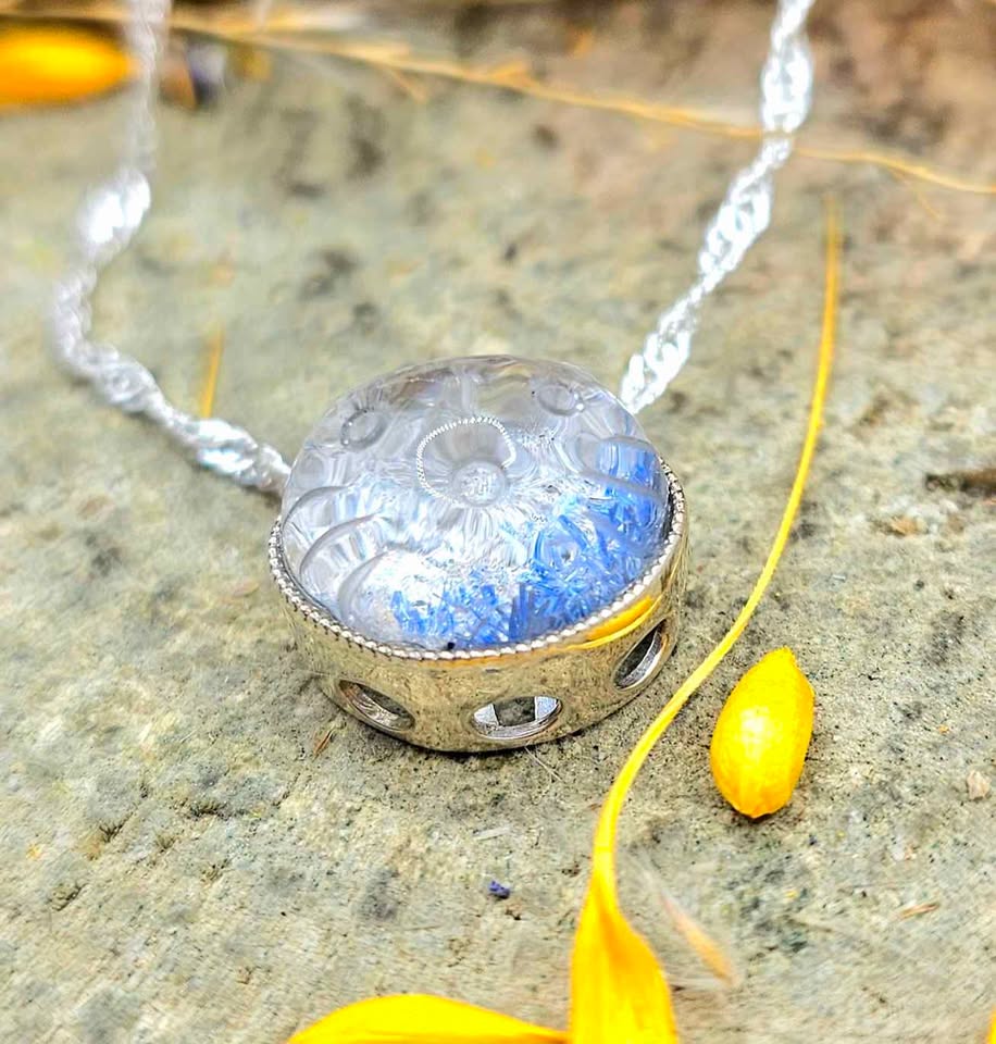 Rare Nature Blue Rutilated Crystal Hand Carved Kitty S925 Charm Necklace