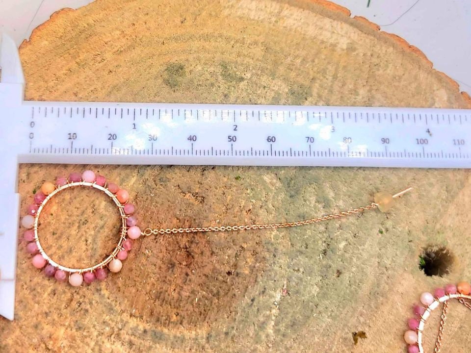 Beautiful Nature Pink Plum Blossom Tourmaline Faced S925 Threader Earrings