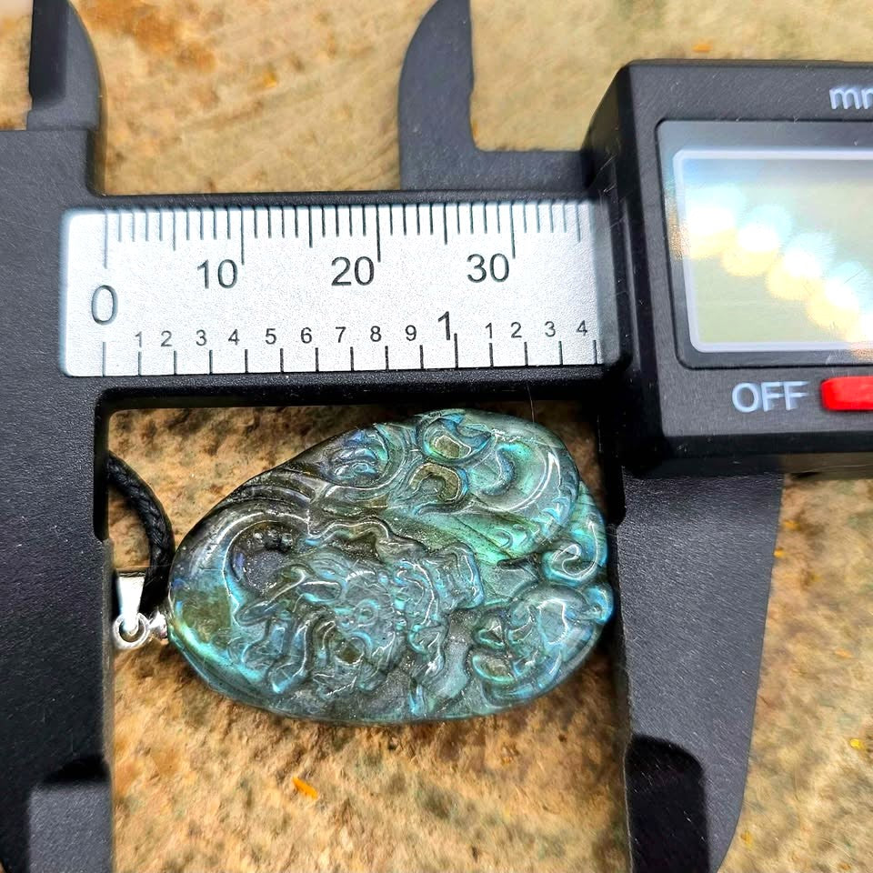Nature Labradorite Carved Flying Dragon Pendant Necklace