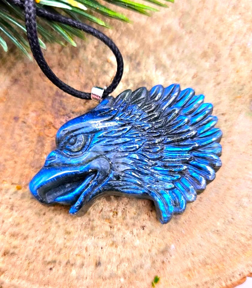 Nature Labradorite Eagle Head Pendant Necklace