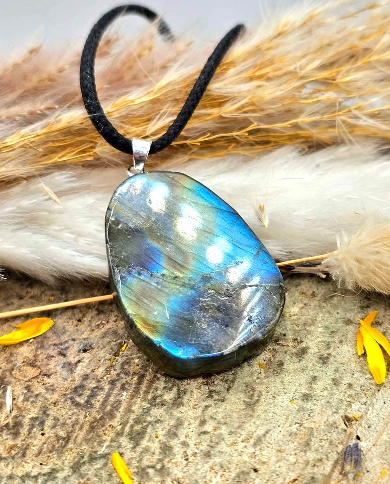 Nature Labradorite Carved Flying Dragon Pendant Necklace