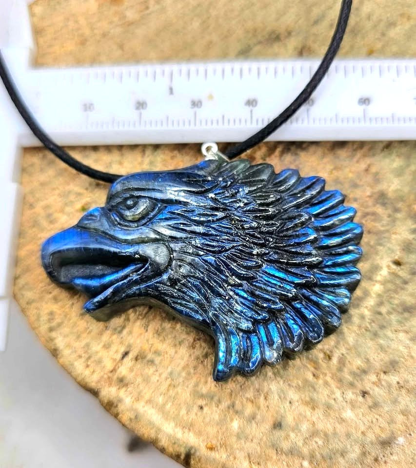 Nature Labradorite Eagle Head Pendant Necklace