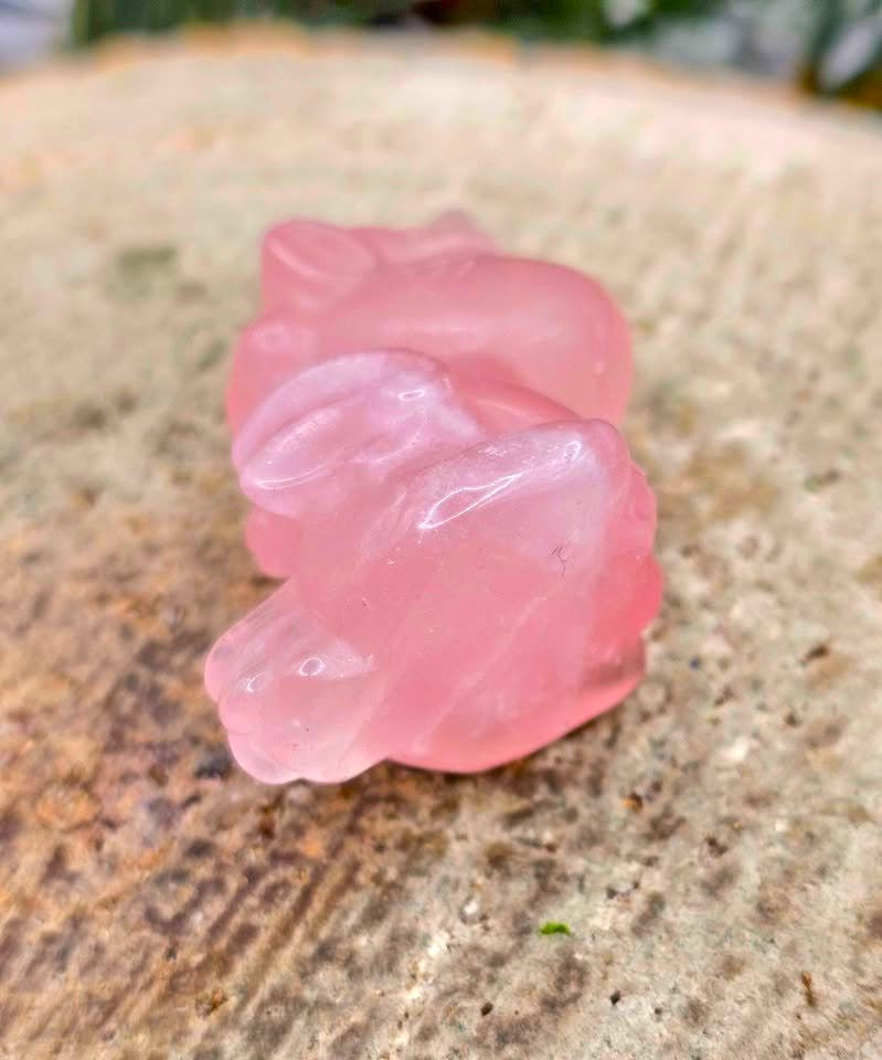 Nature Rose Quartz Hand Carved 2" Sleeping Unicorn Figure