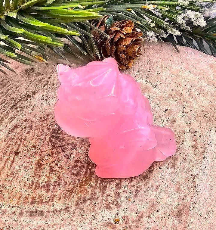 Nature Rose Quartz Hand Carved 2" Sleeping Unicorn Figure