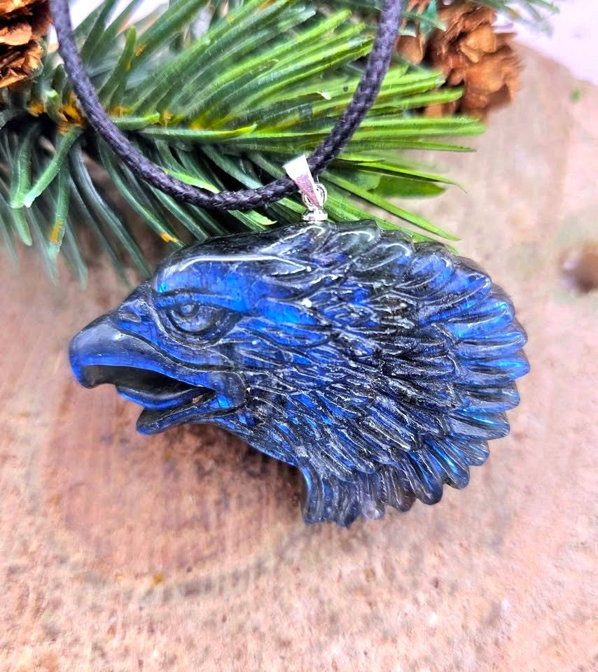 Nature Labradorite Eagle Head Pendant Necklace