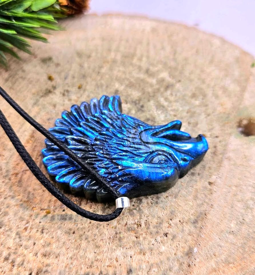 Nature Labradorite Eagle Head Pendant Necklace