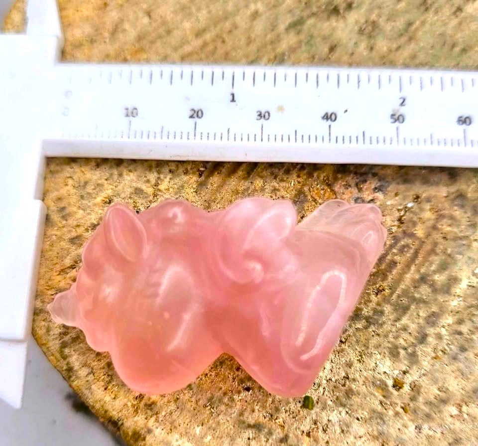Nature Rose Quartz Hand Carved 2" Sleeping Unicorn Figure