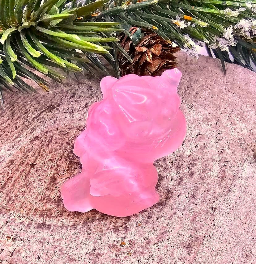 Nature Rose Quartz Hand Carved 2" Sleeping Unicorn Figure