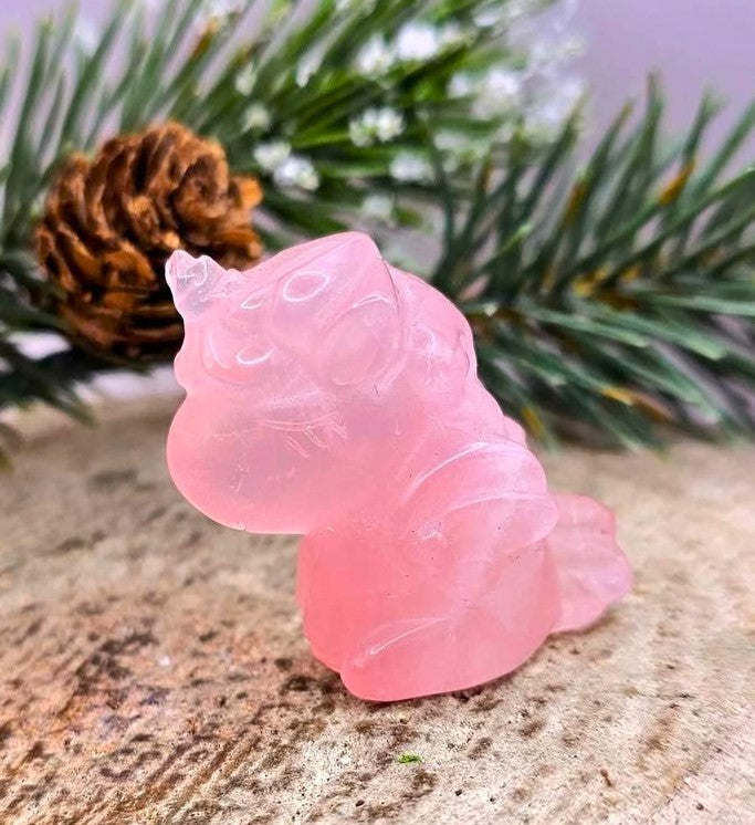 Nature Rose Quartz Hand Carved 2" Sleeping Unicorn Figure