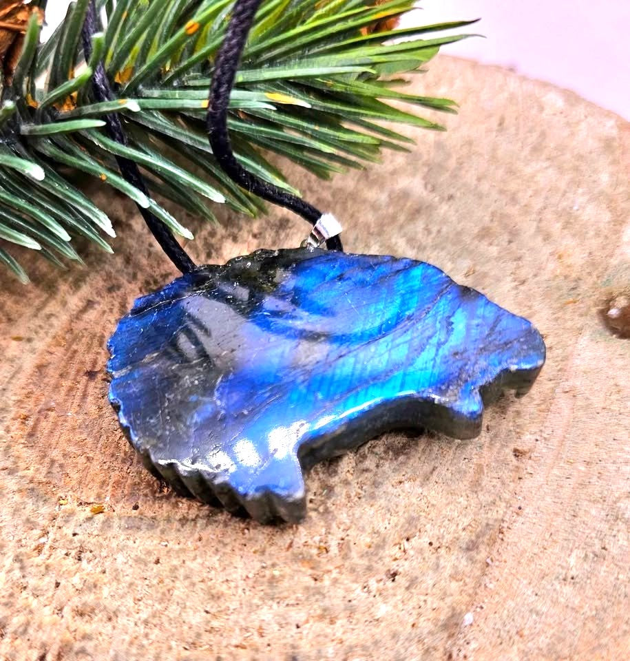 Nature Labradorite Eagle Head Pendant Necklace