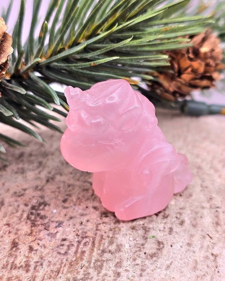 Nature Rose Quartz Hand Carved 2" Sleeping Unicorn Figure