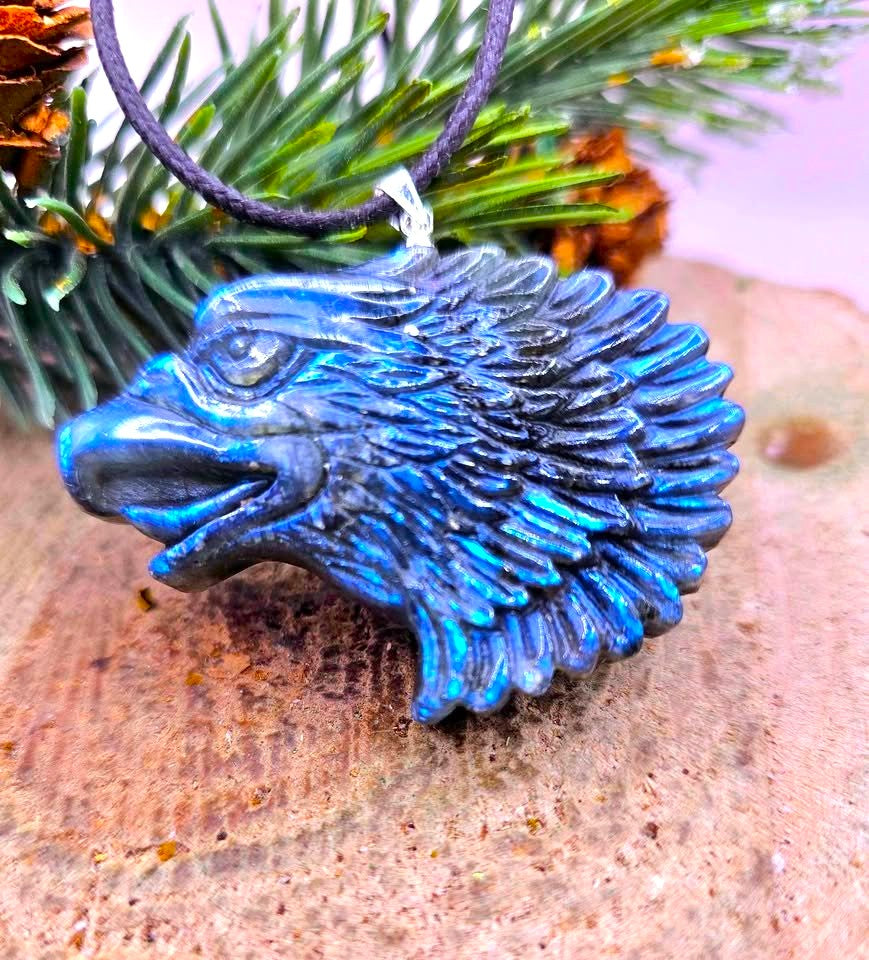 Nature Labradorite Eagle Head Pendant Necklace