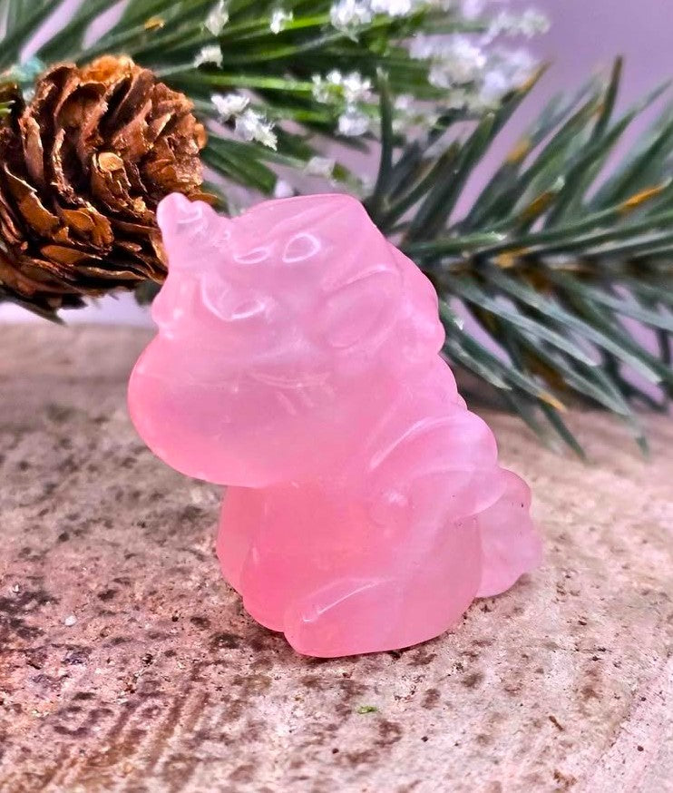 Nature Rose Quartz Hand Carved 2" Sleeping Unicorn Figure