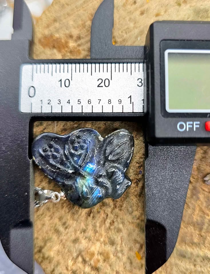 Nature Labradorite Carved Flashy Sleeping Butterfly Fairy Pendant Necklace
