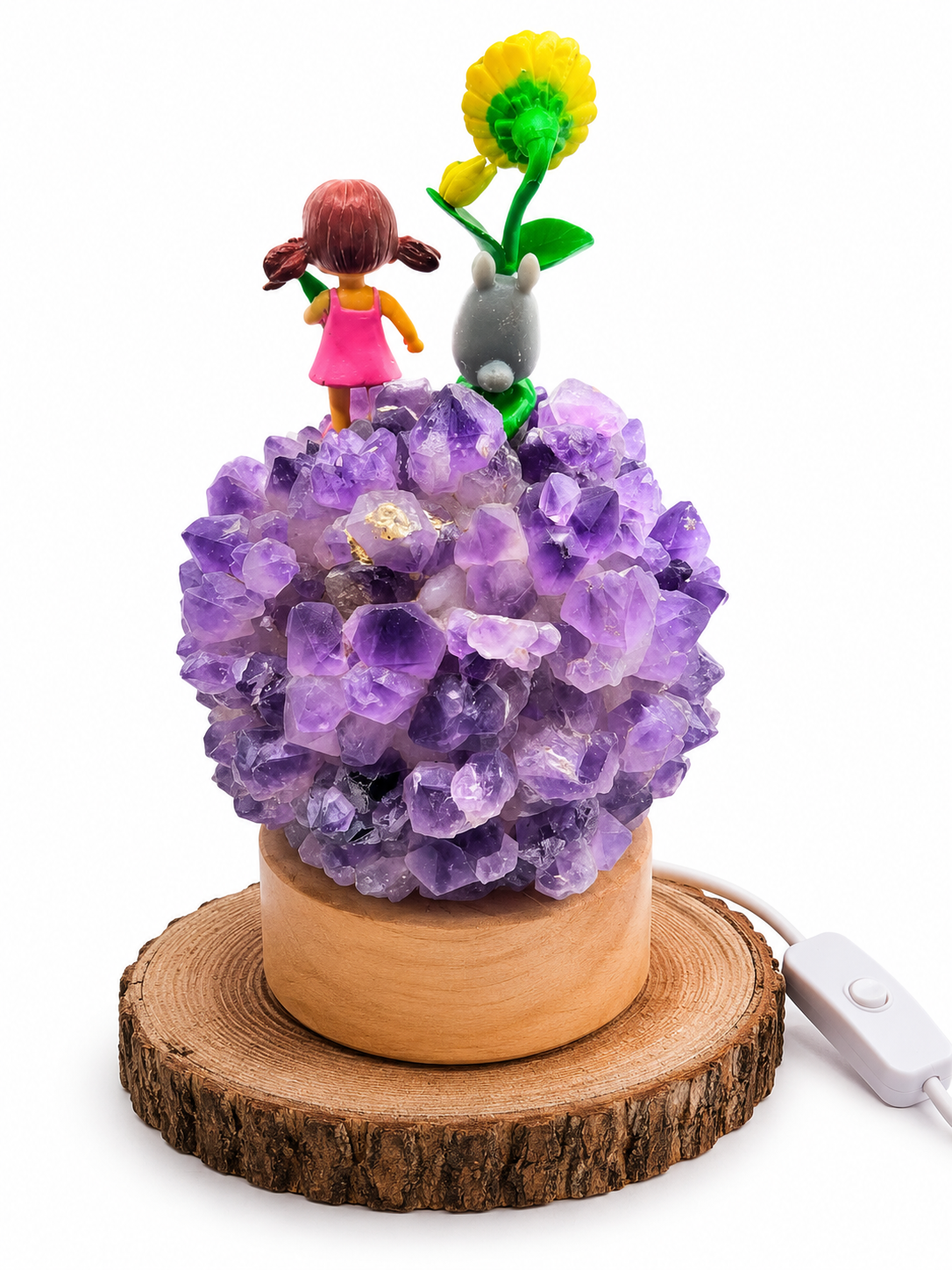 Natural amethyst Totoro night light glowing detail — My Aura Gemstones