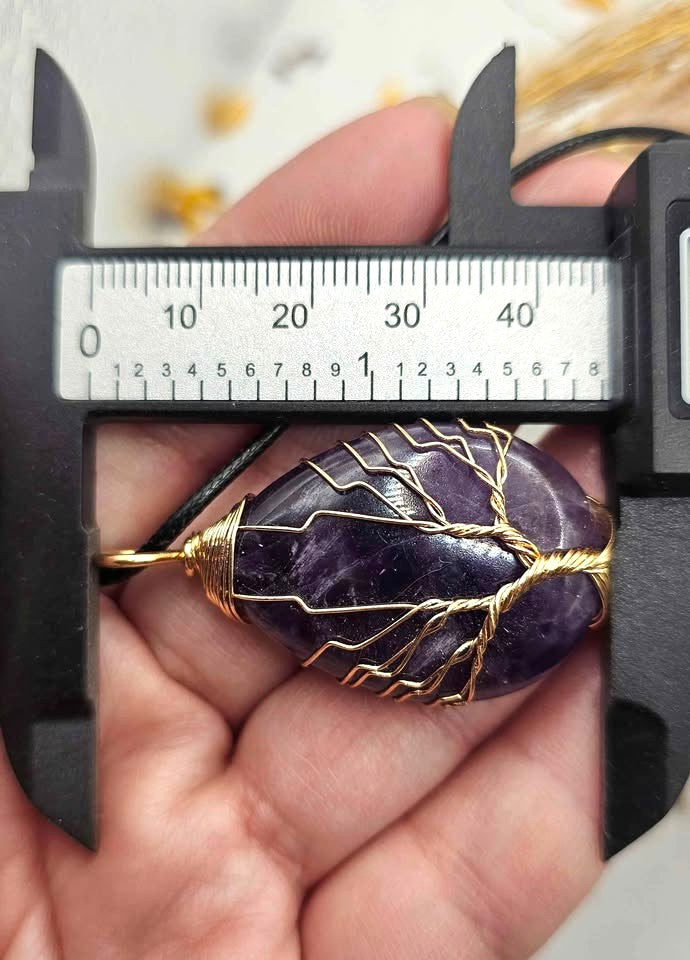 Nature Amethyst Teardrop Tree Of Life Pendant Necklace