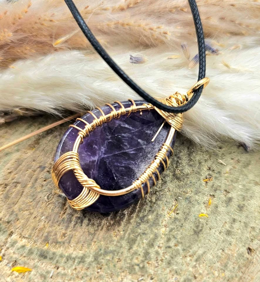 Nature Amethyst Teardrop Tree Of Life Pendant Necklace