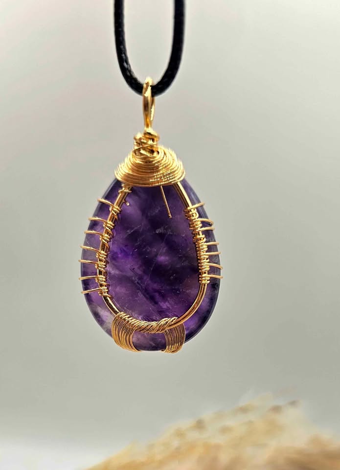 Nature Amethyst Teardrop Tree Of Life Pendant Necklace