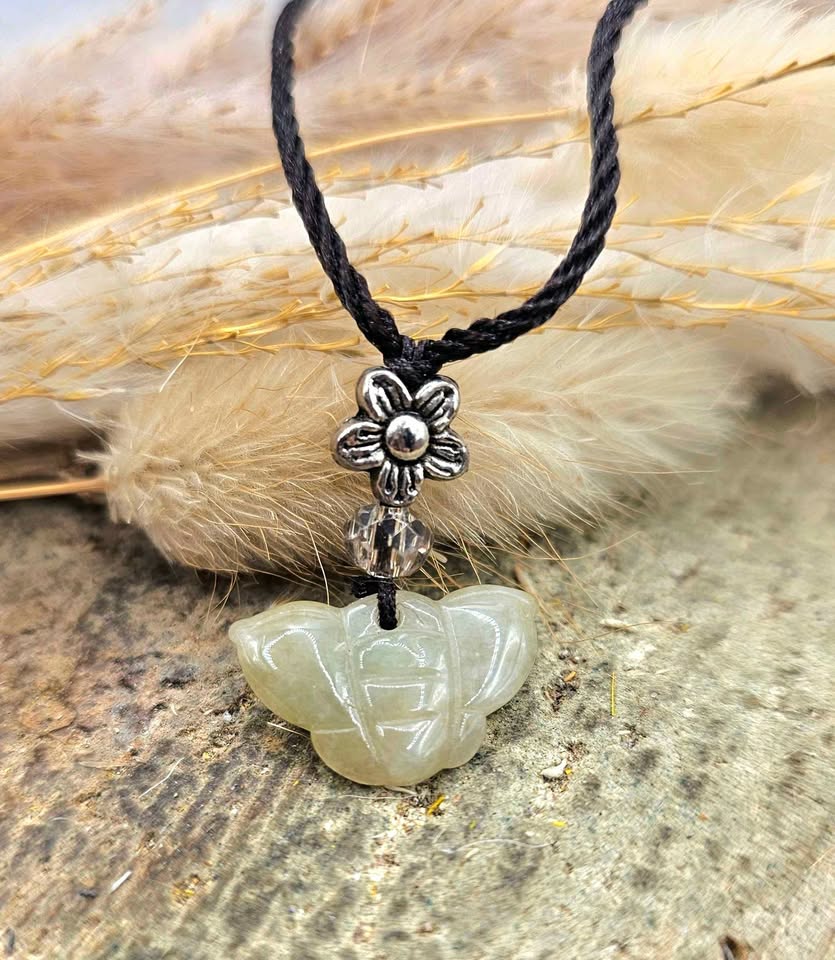 Nature Jade Carved Butterfly Pendant Necklace