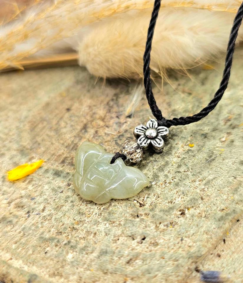 Nature Jade Carved Butterfly Pendant Necklace