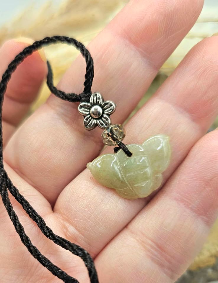 Nature Jade Carved Butterfly Pendant Necklace