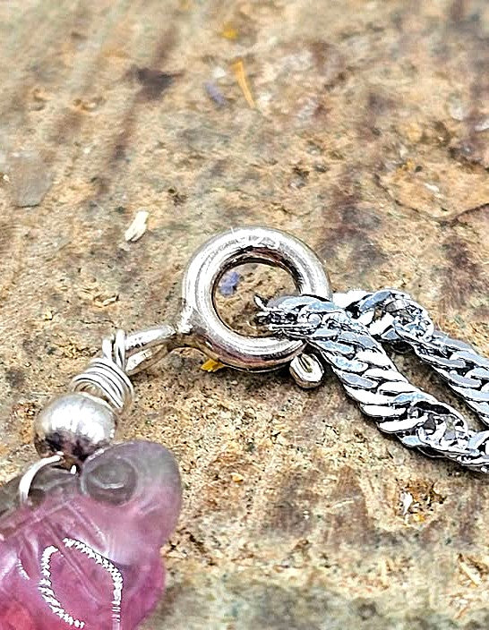 Premium Grade Watermelon Tourmaline Ruyi 925 Charm Necklace