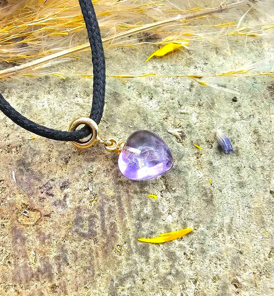 Nature Lavender Amethyst Heart Charm Necklace