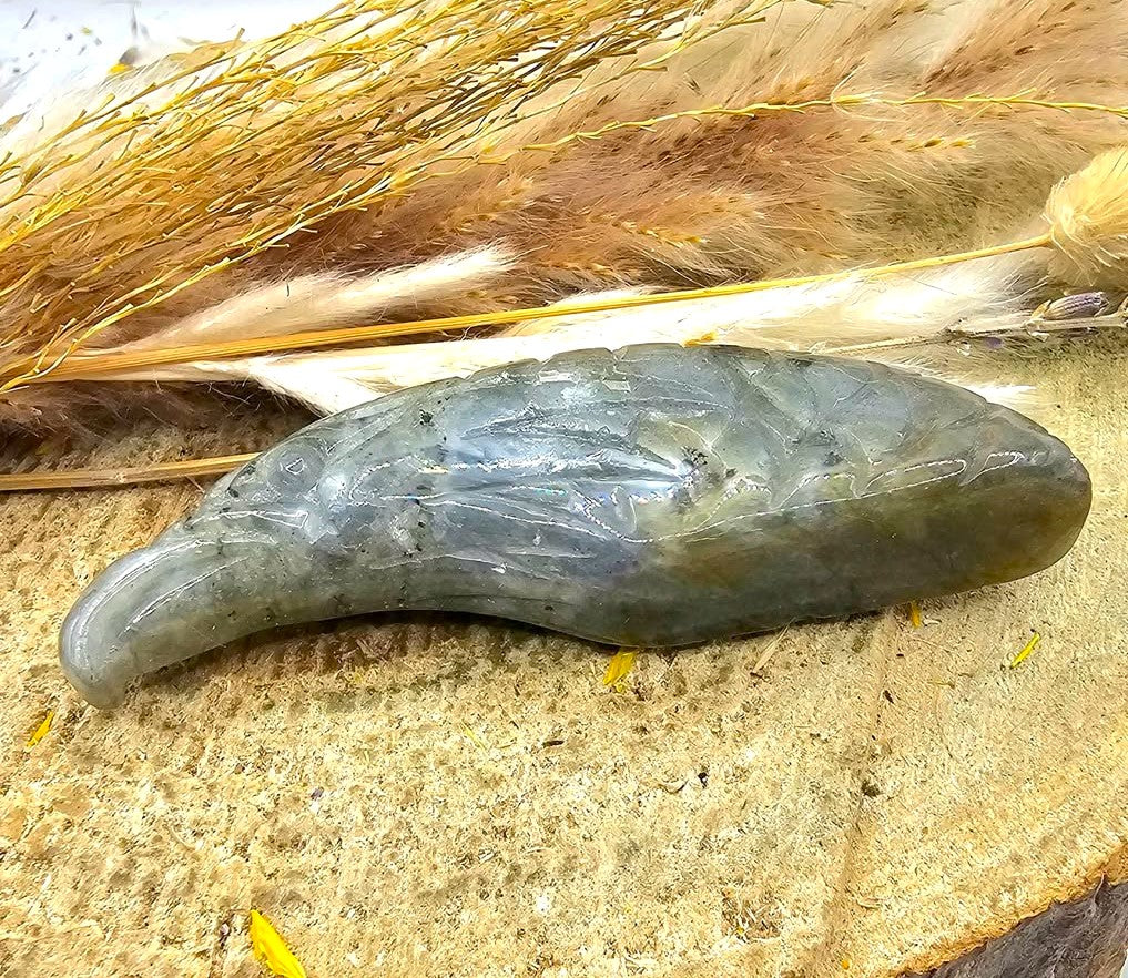 Nature Labradorite Carved Flashy Eagle Decor Figure