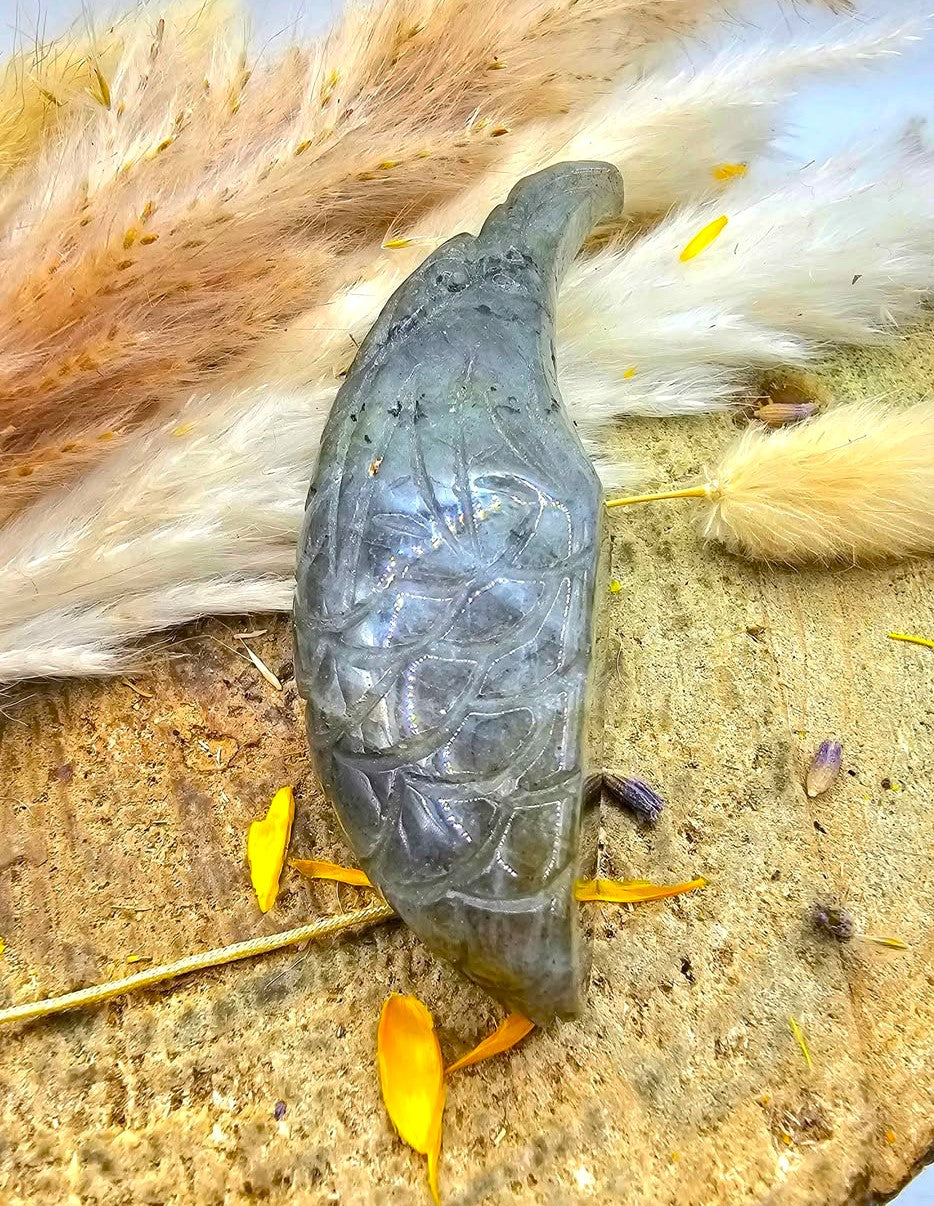 Nature Labradorite Carved Flashy Eagle Decor Figure