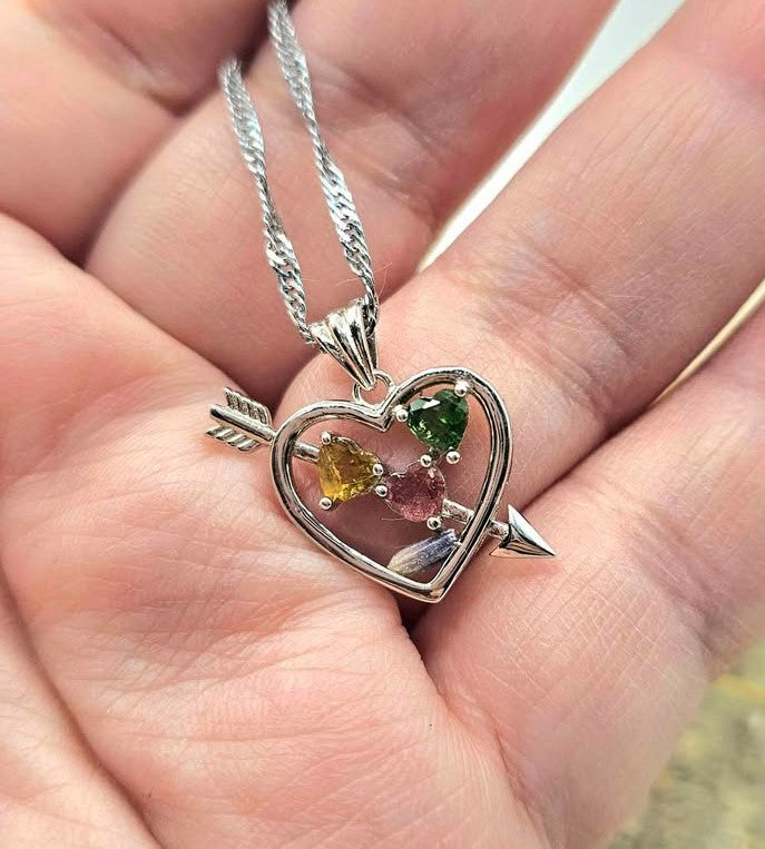 Nature Tourmaline Gemstones Arrow Heart Pendant Necklace