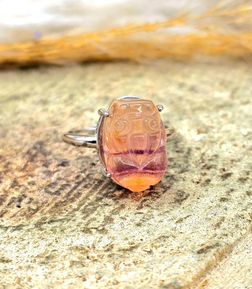 Nature Fluorite Pixiu Adjustable Ring