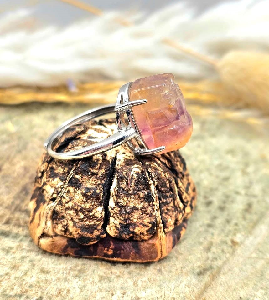 Nature Fluorite Pixiu Adjustable Ring