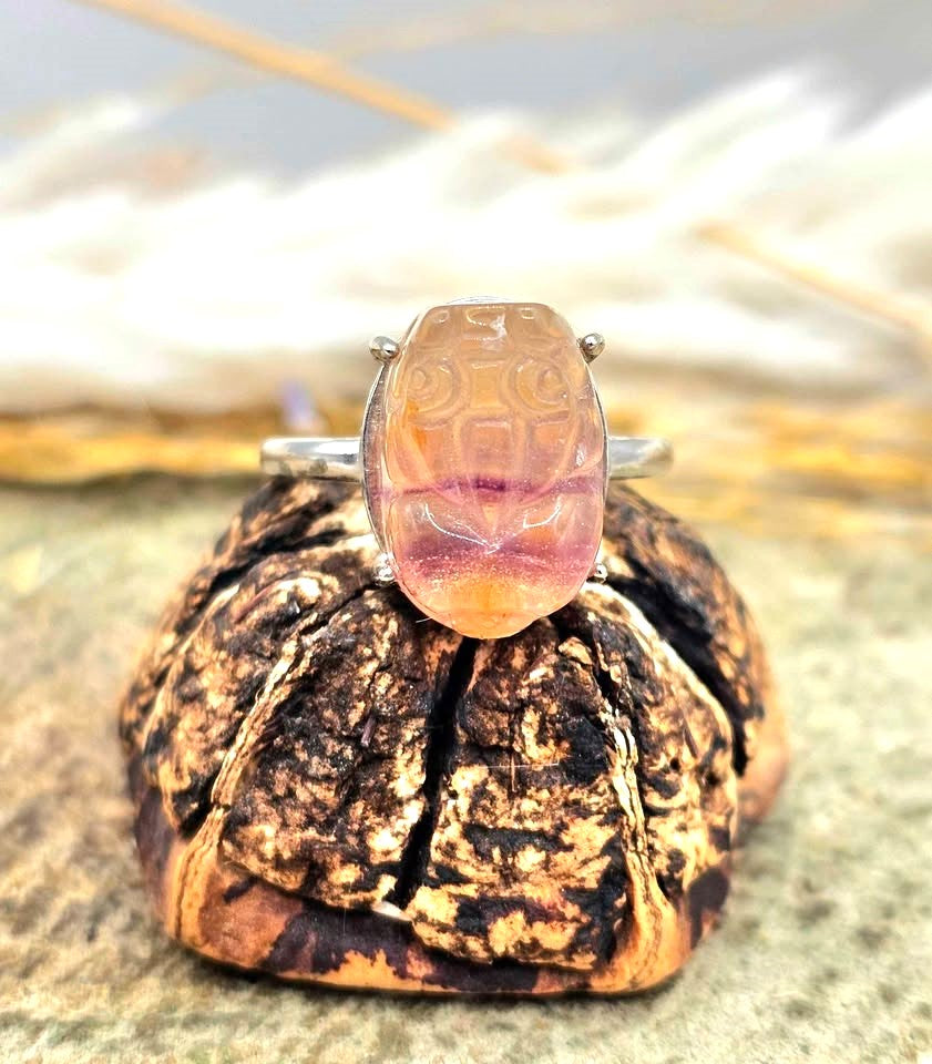 Nature Fluorite Pixiu Adjustable Ring