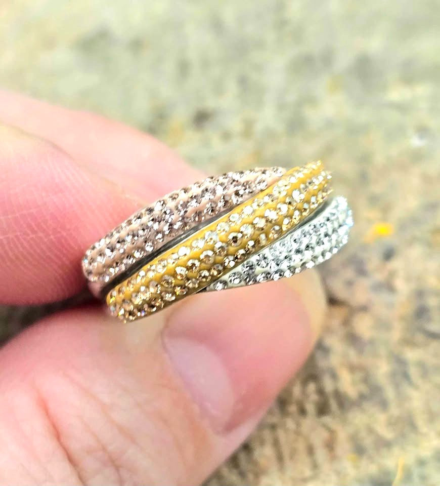 Tri Colors Ultra Sparking CZ bands Sterling 925 Ring(Size 7)