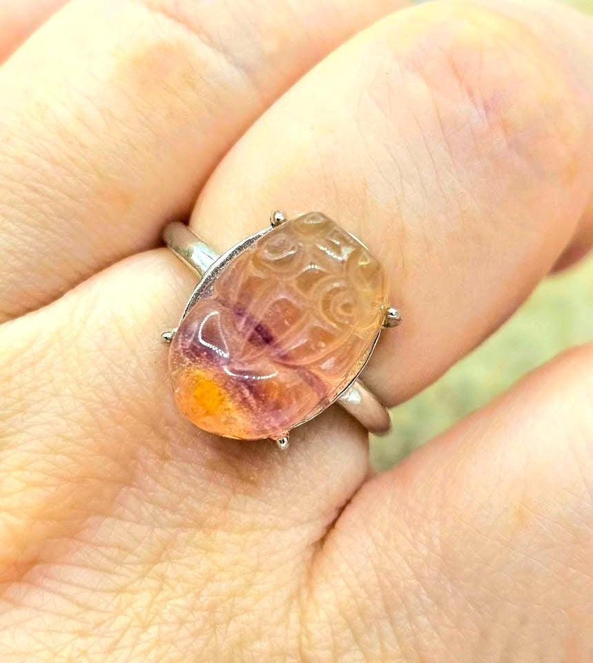 Nature Fluorite Pixiu Adjustable Ring