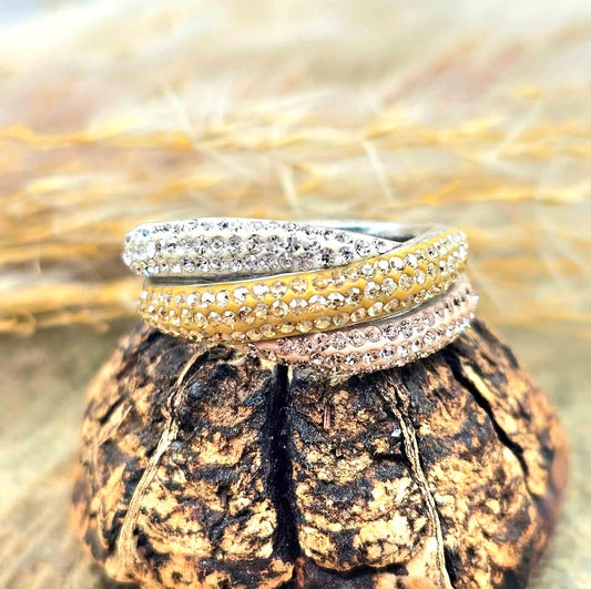 Tri Colors Ultra Sparking CZ bands Sterling 925 Ring(Size 7)